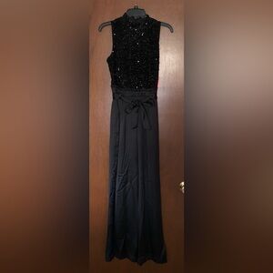 NWT! Elegant Black Sequined Top Wide Leg Jumpsuit Holiday Event Party Fancy